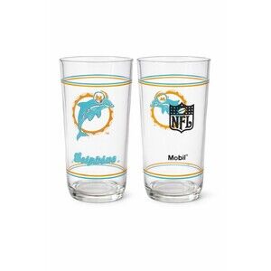 Vintage Miami Dolphins NFL Mobil Pint Glasses Set of 2 Football Promo Bar Glass
